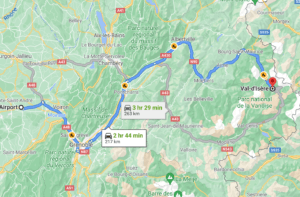Grenoble airport to Val d'Isere route